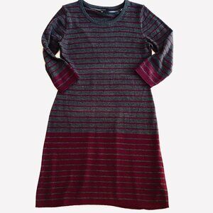 AB Studio striped sweater dress grey maroon Women's Medium soft stretch comfy